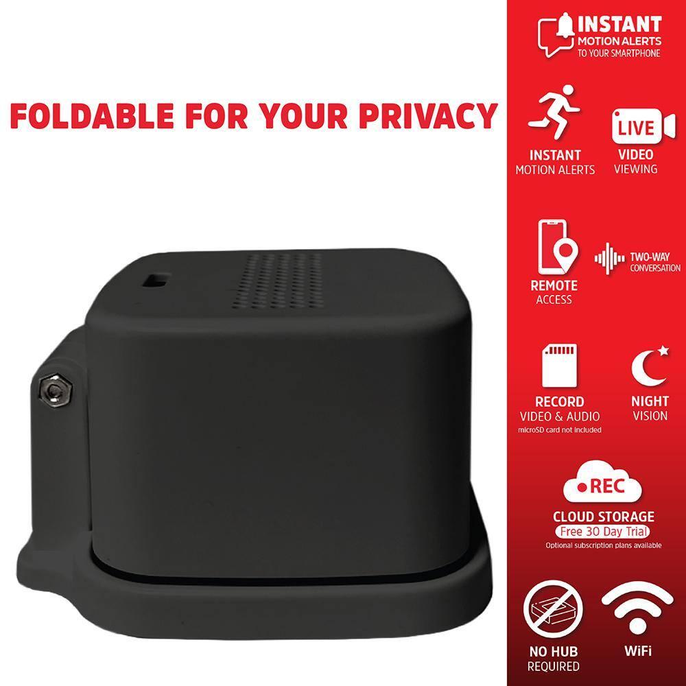 Energizer Connect Foldable 1080P HD Indoor Black Security Camera, Motion Alerts, Corded Electric