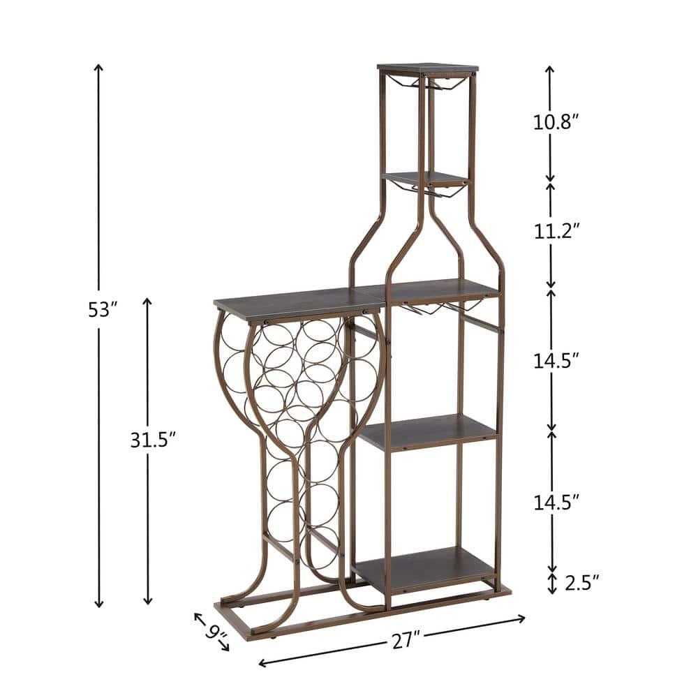 LoLado 11 Bottle Wine Bakers Rack, 5 Tier Freestanding Wine Rack with Hanging Wine Glass Holder and Storage Shelves, Wine Storage Home Bar for Liquor and Wine Storagefor Kitchen, Dining Room, Brown