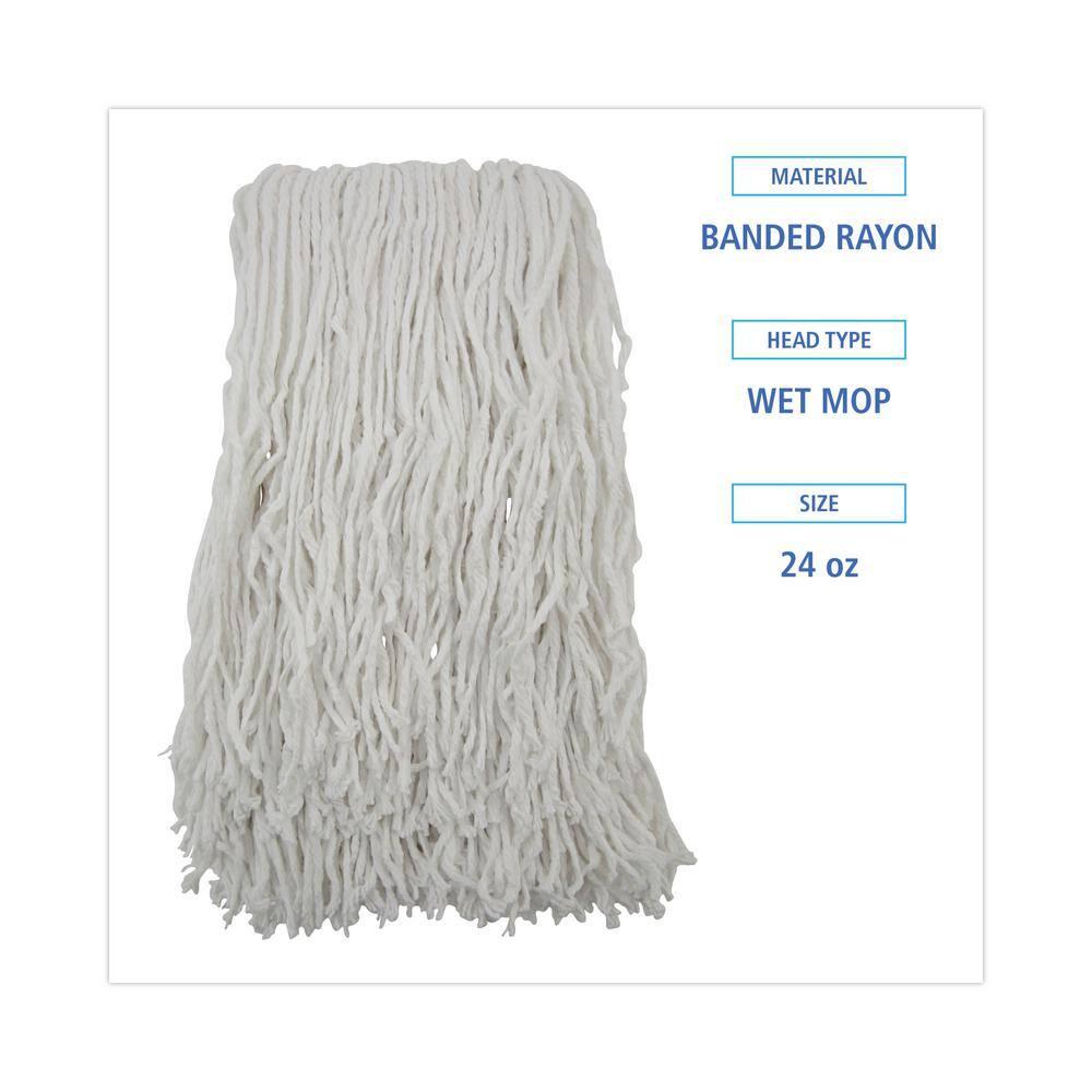 Boardwalk Banded Rayon Cut-End Mop Heads, #24, White, 1.25" Headband, 12/Carton