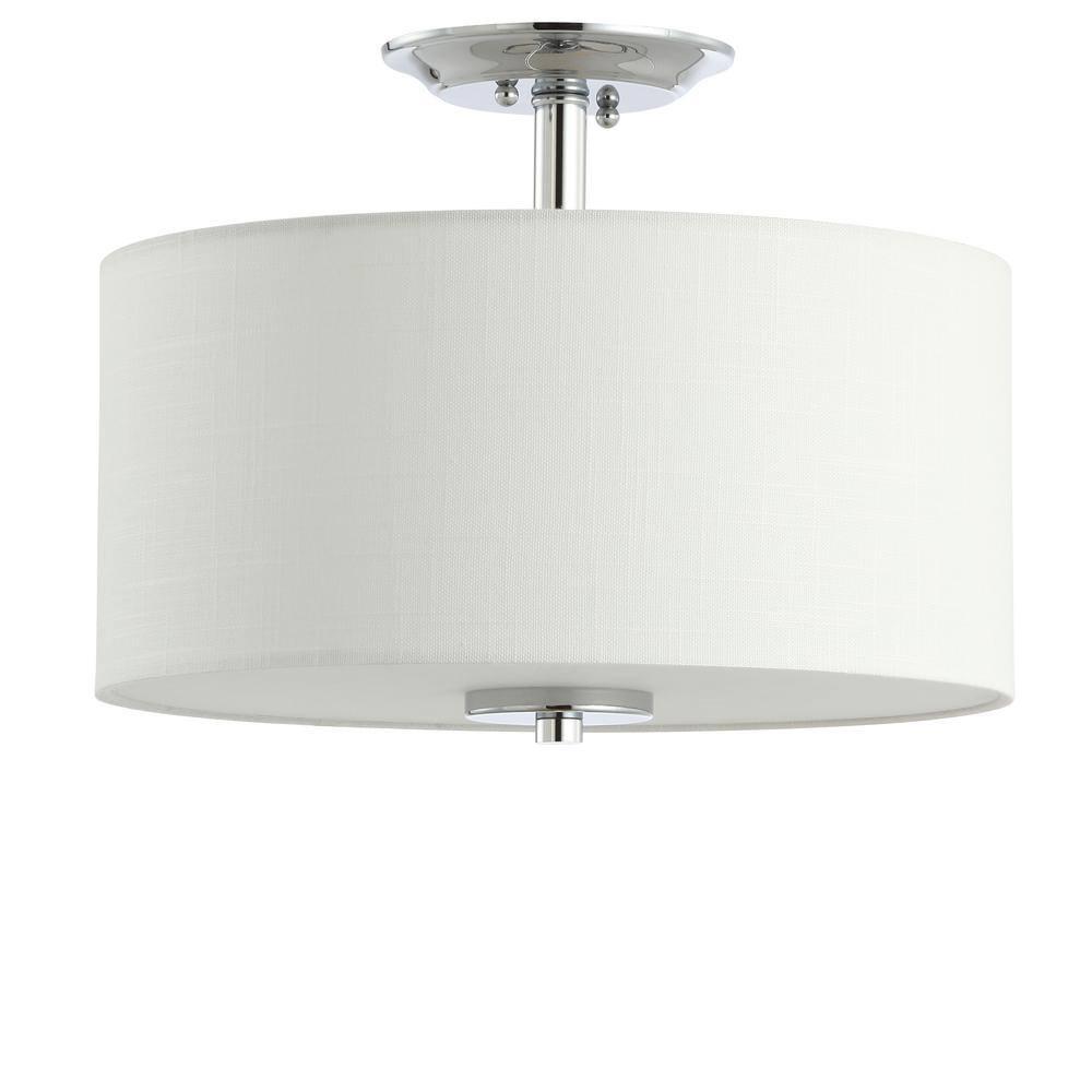 15" Marc Metal/Linen LED Semi-Flush Mount Chrome - JONATHAN Y: ETL Listed, 2-Light Fixture