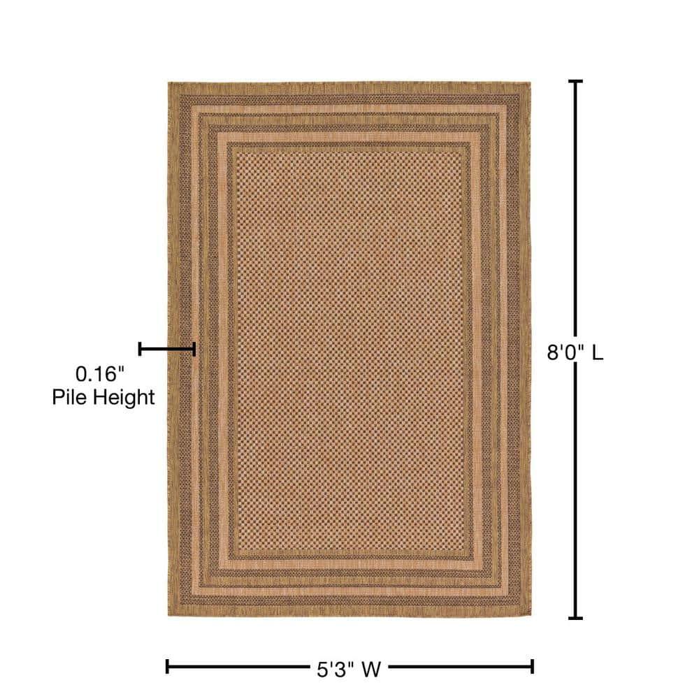 Unique Loom 5' 3 x 8' 0 Light Brown Outdoor Border Multi Border Area Rug