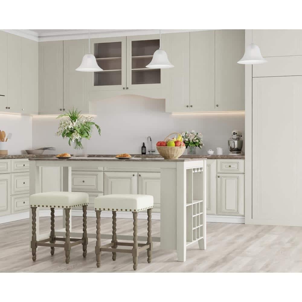 Carolina Living 24" Cadmus Counter Height Barstool Gray/Beige: Upholstered Seat, Antique Brass Nailhead Trim