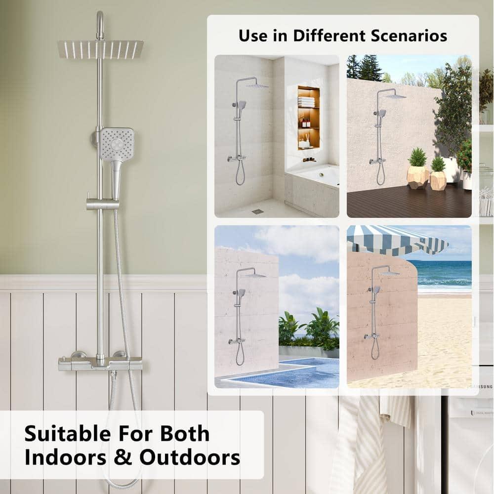 4-Spray Patterns 9.8 in. Thermostatic Tub Wall Mount Dual Shower Heads Shower Faucet in Brushed Nickel
