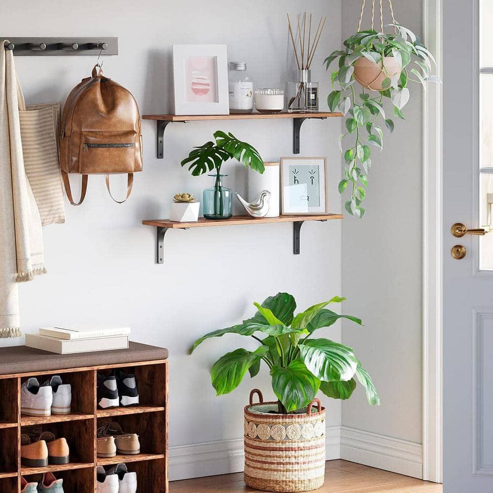 Rustic Brown 23.6" Wood Floating Wall Shelf Set of 2