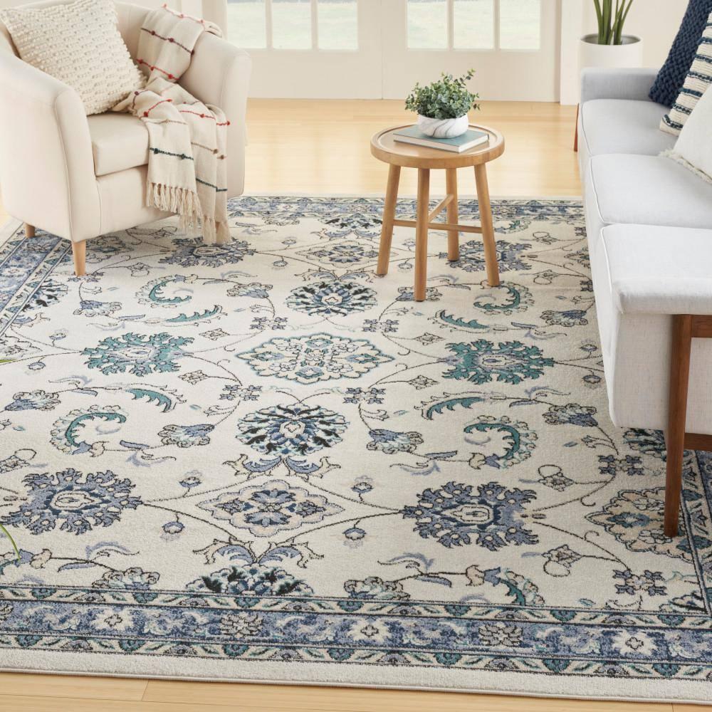 Nourison Essentials Floral Persian Indoor Outdoor Rug Ivory Blue 8' x 10'