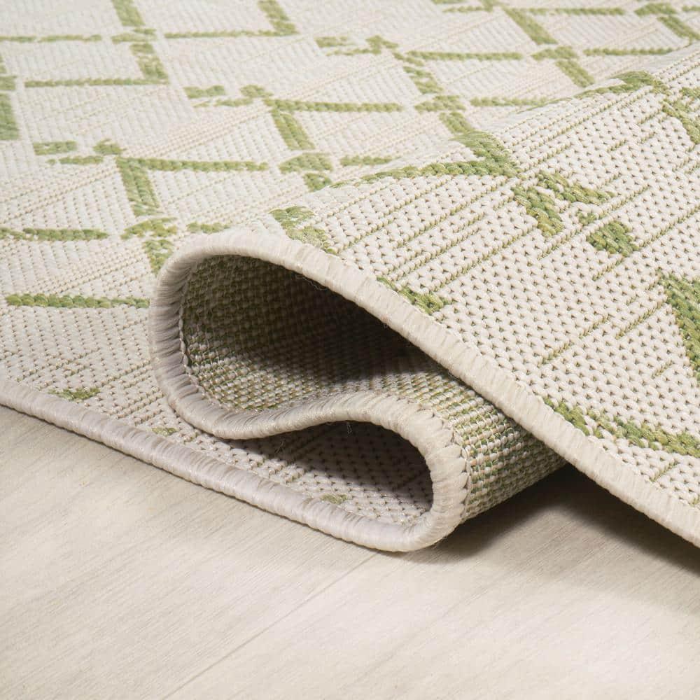 3' x 5' Ourika Moroccan Geometric Textured Weave Indoor/Outdoor Area Rug, Cream/Green - JONATHAN Y