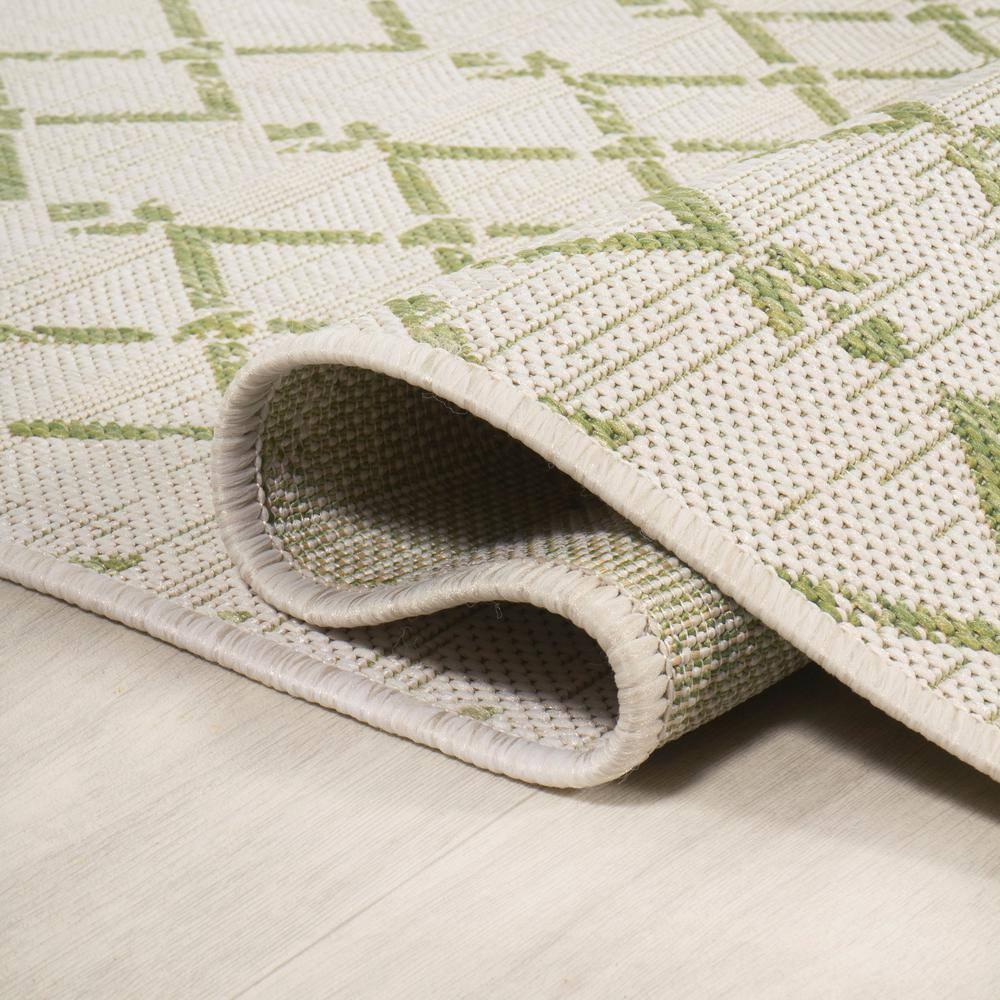 5' x 5' Ourika Moroccan Geometric Textured Weave Indoor/Outdoor Area Rug, Cream/Green - JONATHAN Y