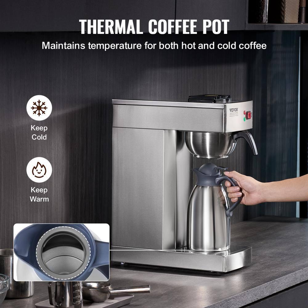 VEVOR 12 Cups Commercial Drip Coffee Maker, Coffee Maker Machine with Thermal Carafe to Keep Warm or Cold, Stainless Steel Pour Over Coffee Brewer