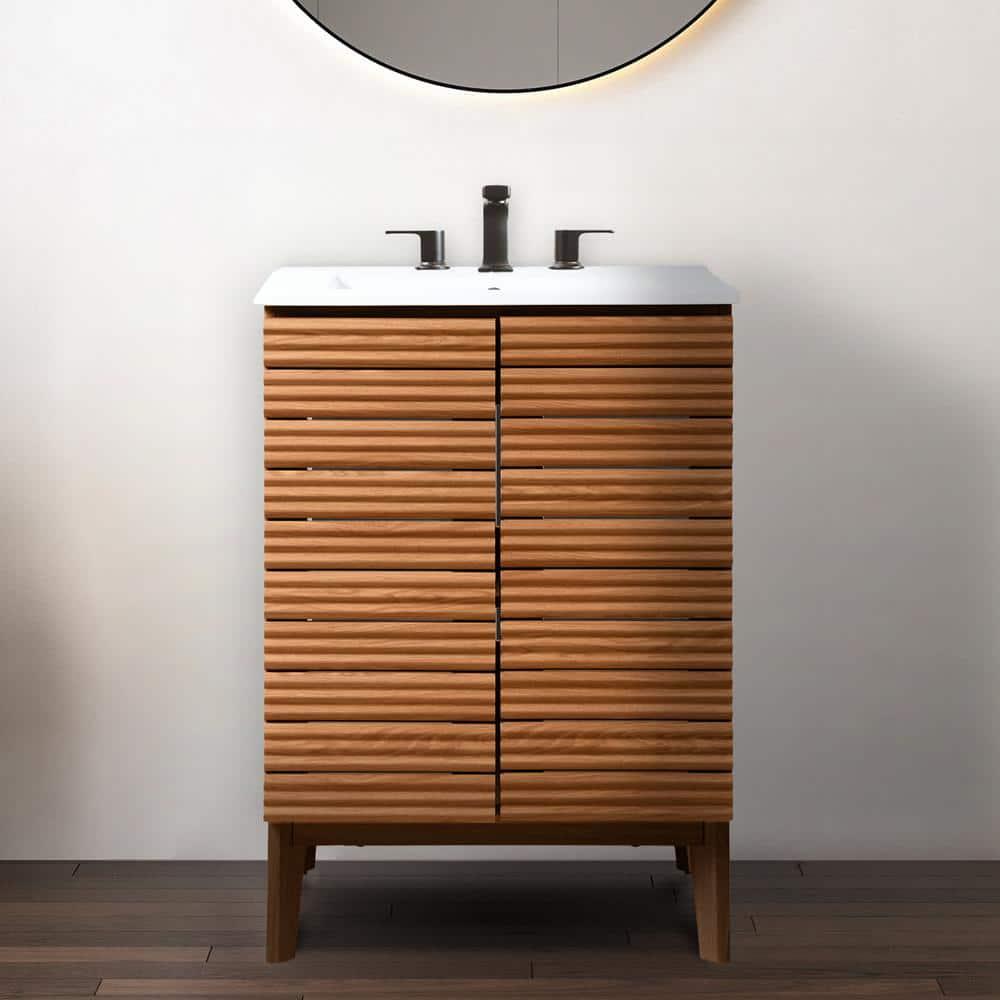 Calandre 24" Slat Modern Farmhouse 2-Shelf Bath Vanity Cabinet Only (Sink Basin not Included)