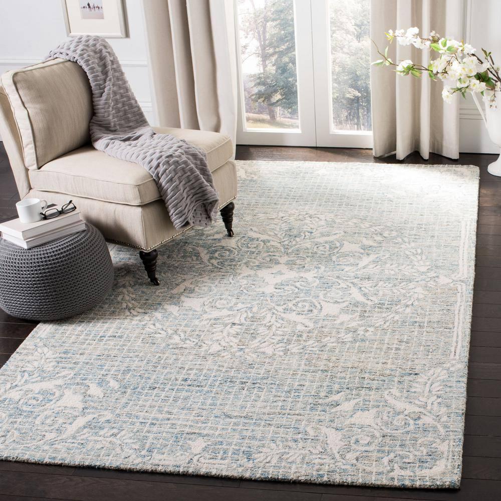 Abstract ABT763 Handmade Indoor Area Rug - Ivory/Light Blue - 4'x4' - Safavieh