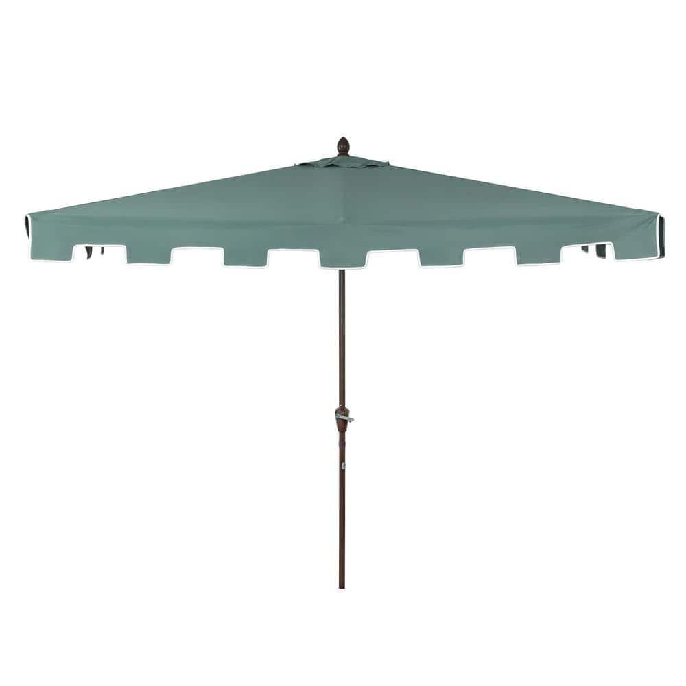 JONATHAN Y Sidney 9 ft. Classic MidCentury Rectangular Half Market Patio Umbrella with Crank, Wind Vent and UV Protection in Green/White