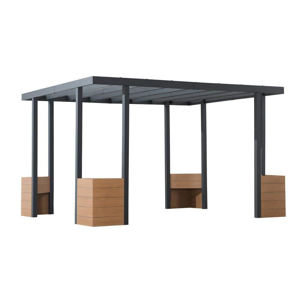 Sunjoy Sunjoy Marbella Pergola 10 x 12 ft. Outdoor Black Steel Frame Pergolas All-Season Durability High-Wind Rating for Outdoor Patio Deck Garden