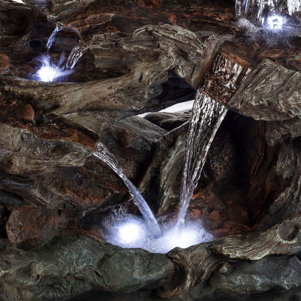Alpine Corporation 40" x 23" x 30" Outdoor Polystone Light-Up Rainforest Plug-In Fountain, Brown
