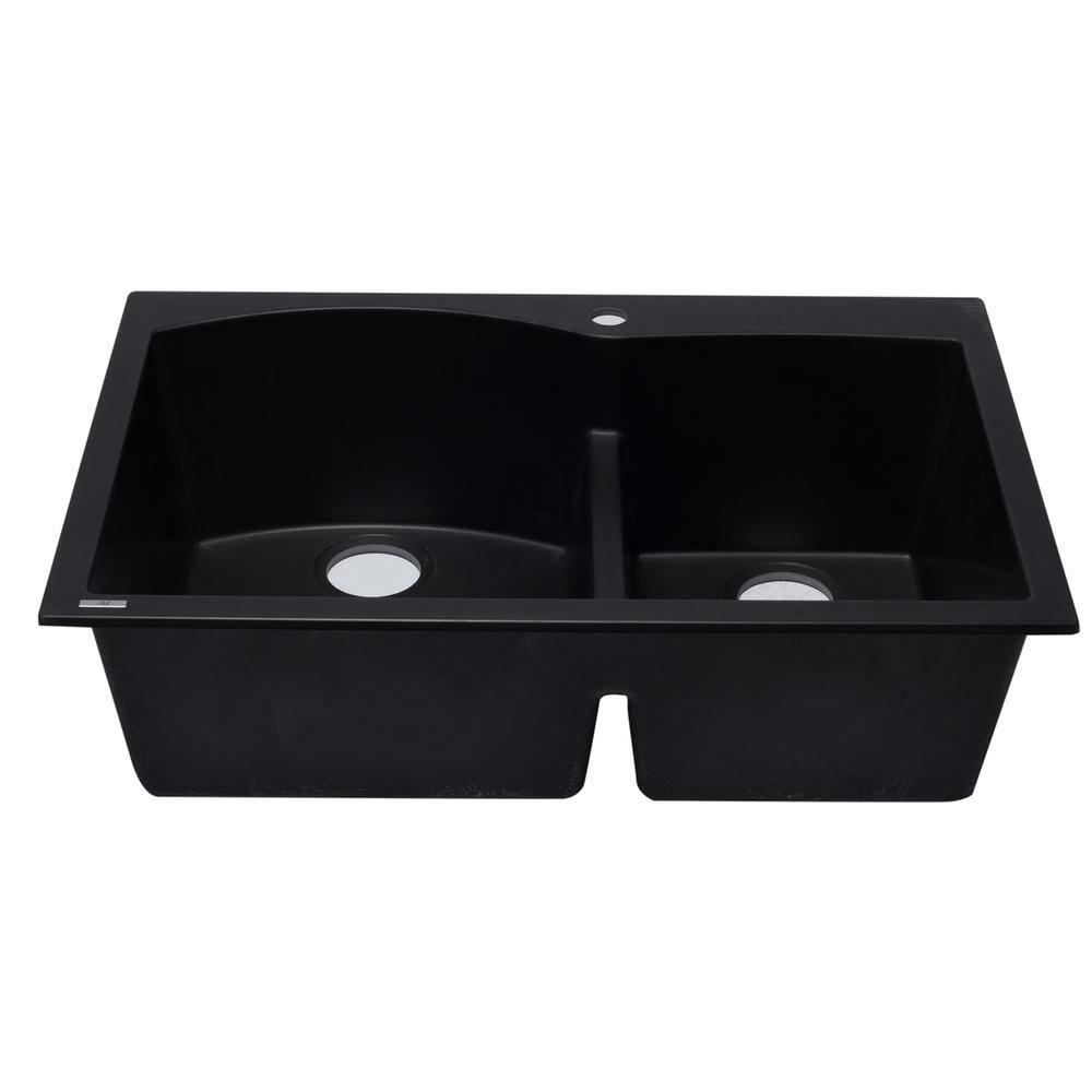 33'' L Drop-In Double Bowl Granite Kitchen Sink