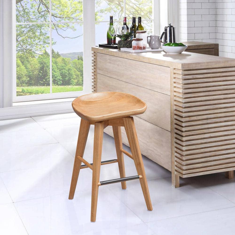 24" Bali Swivel Counter Height Barstool Hardwood/Natural - Boraam: Flared Legs, Backless Design