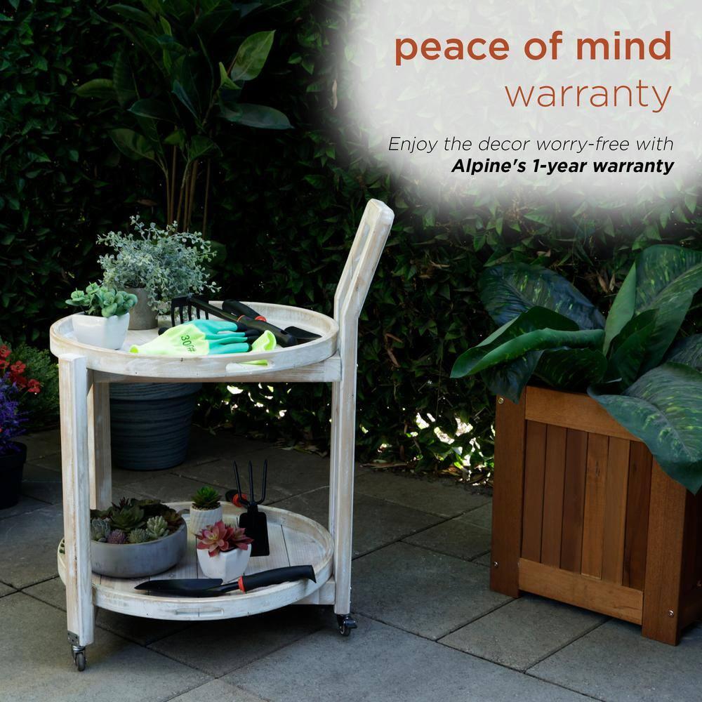 Alpine Corporation MBB172 Wood 2-Tier Rolling Storage Cart for Books, Plants, Decor, Rustic Storage Push Cart with 2 Shelves