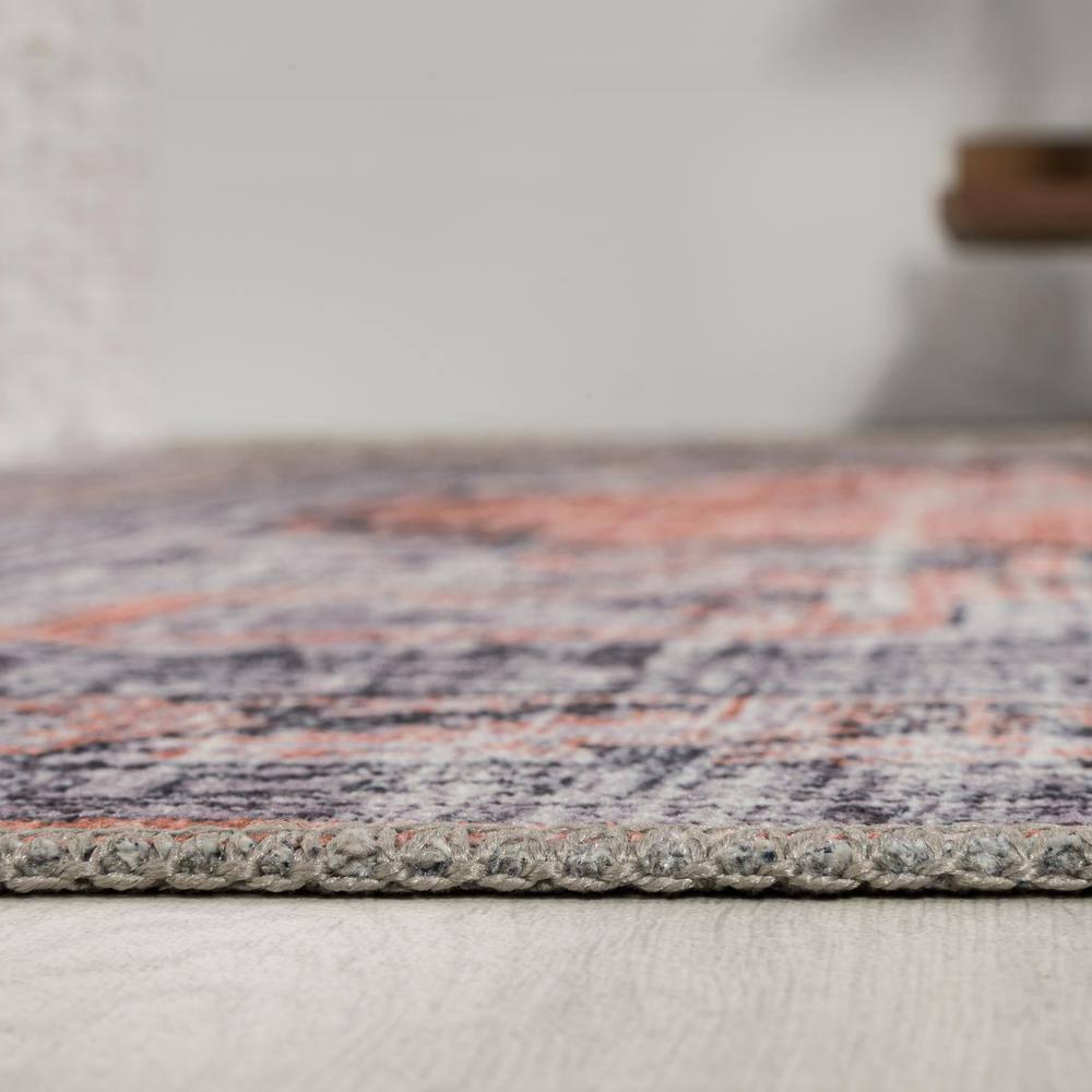 Wincer Chenille Cottage Medallion Machine-Washable Orange/Gray 5 ft. x 8 ft. Area Rug - JONATHAN Y