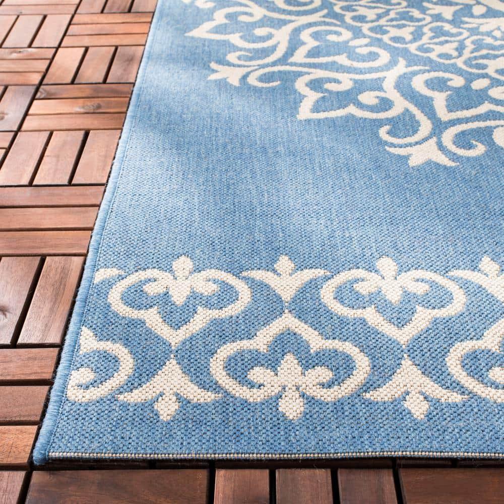 Beach House BHS183 Power Loomed Indoor/Outdoor Area Rug - Cream/Blue - 8'x10' - Safavieh
