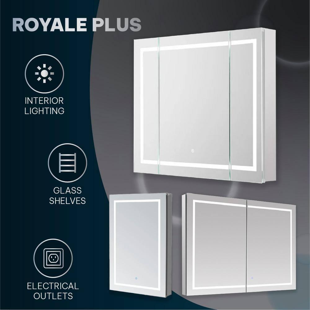 Royale Plus 40 in. W x 30 in. H Clear Recessed/Surface Mount Medicine Cabinet with Mirror, Tri-View Doors, LED, Defogger