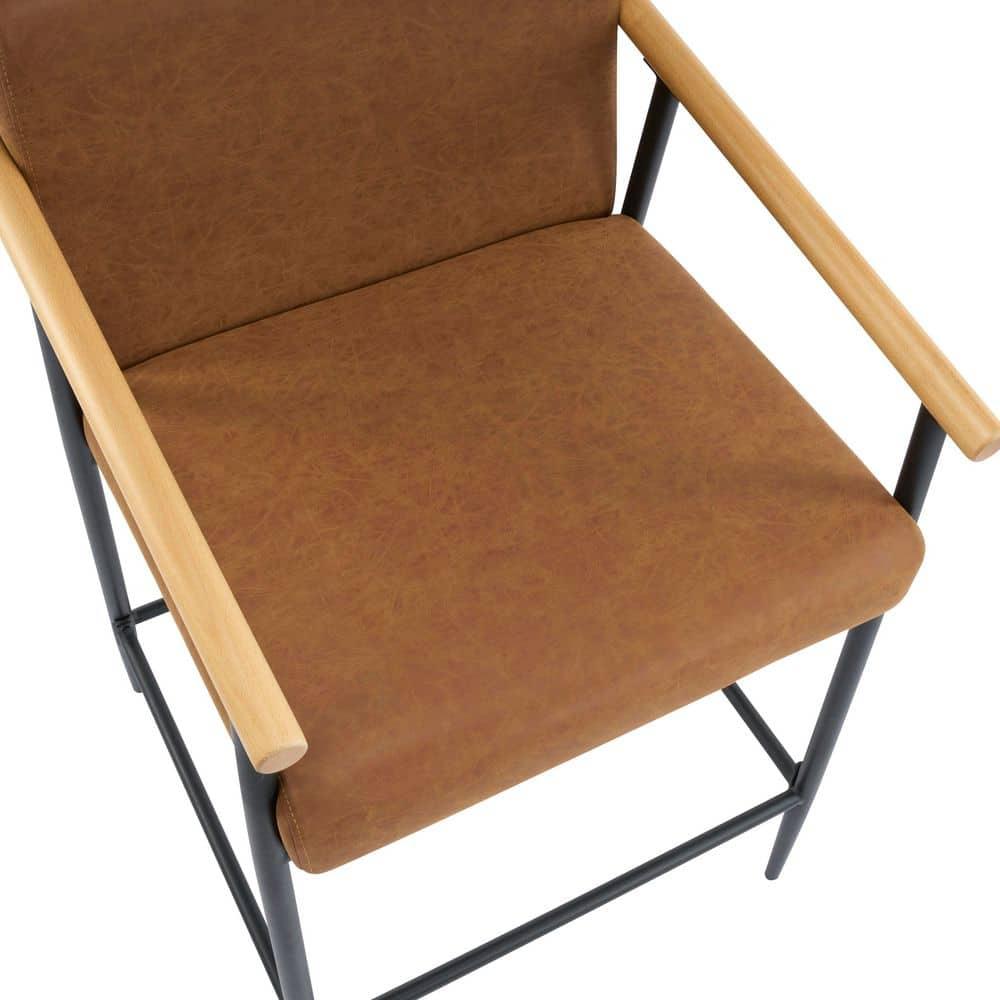 Christopher Knight Home Emil Mid Century Modern Upholstered Counter Stool with Iron Frame (Set of 2), Brown