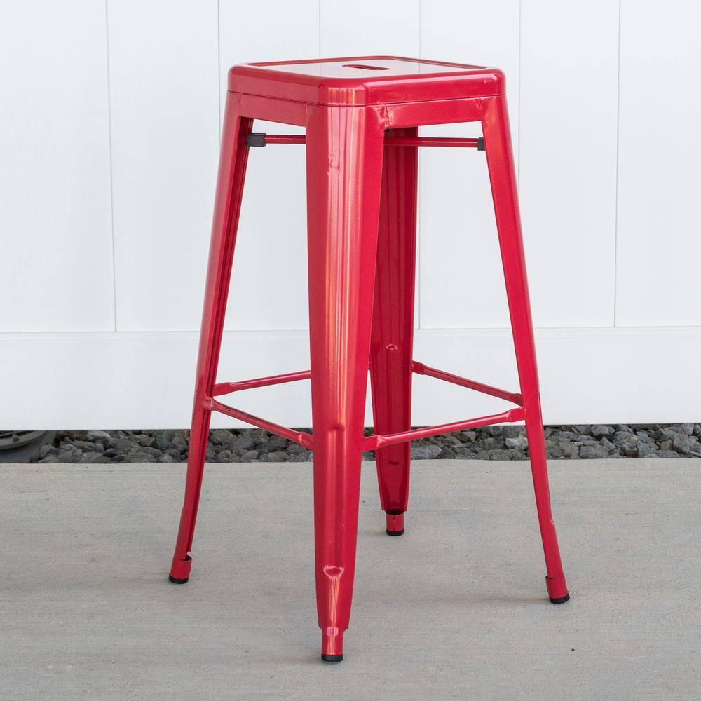 30 in. Loft Red Metal Bar Stool - 3 Piece