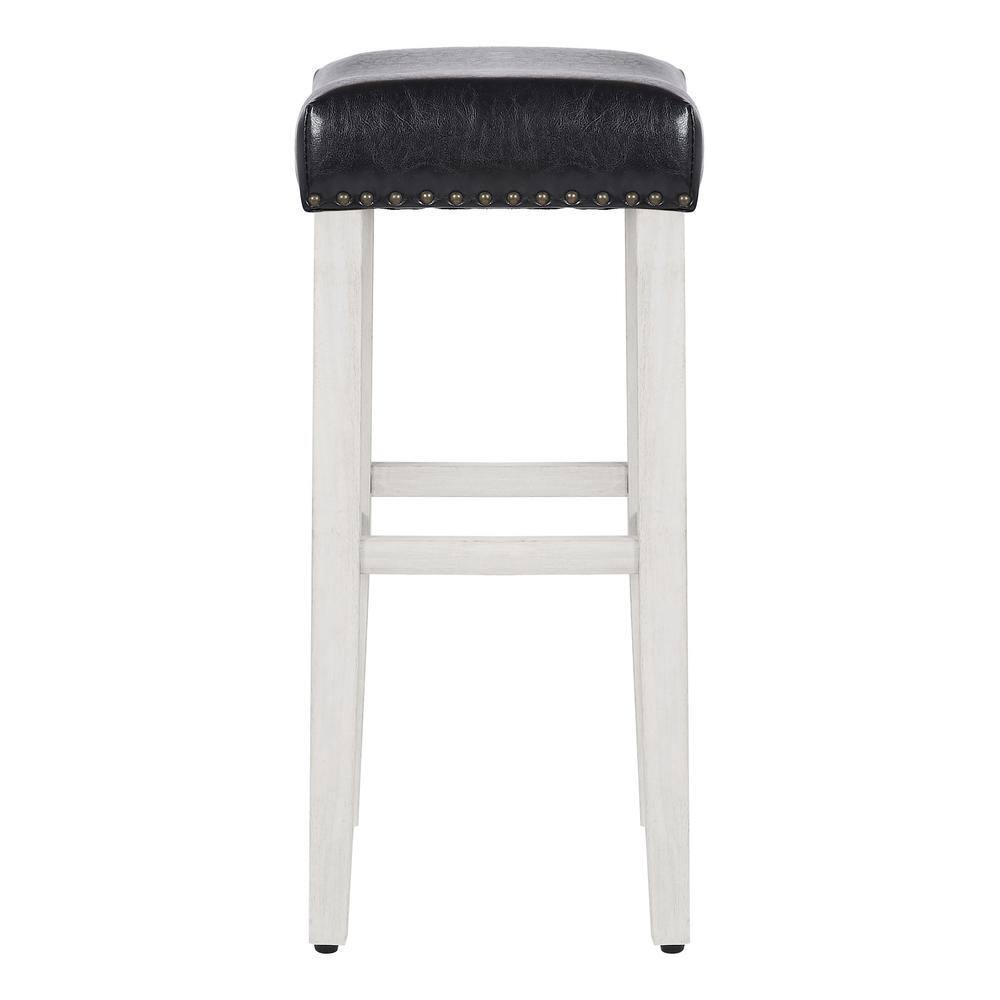 Polytrends Jameson Upholstered Polyester 29" Bar Stool - Saddle Seat/ White Legs Antique White/Black
