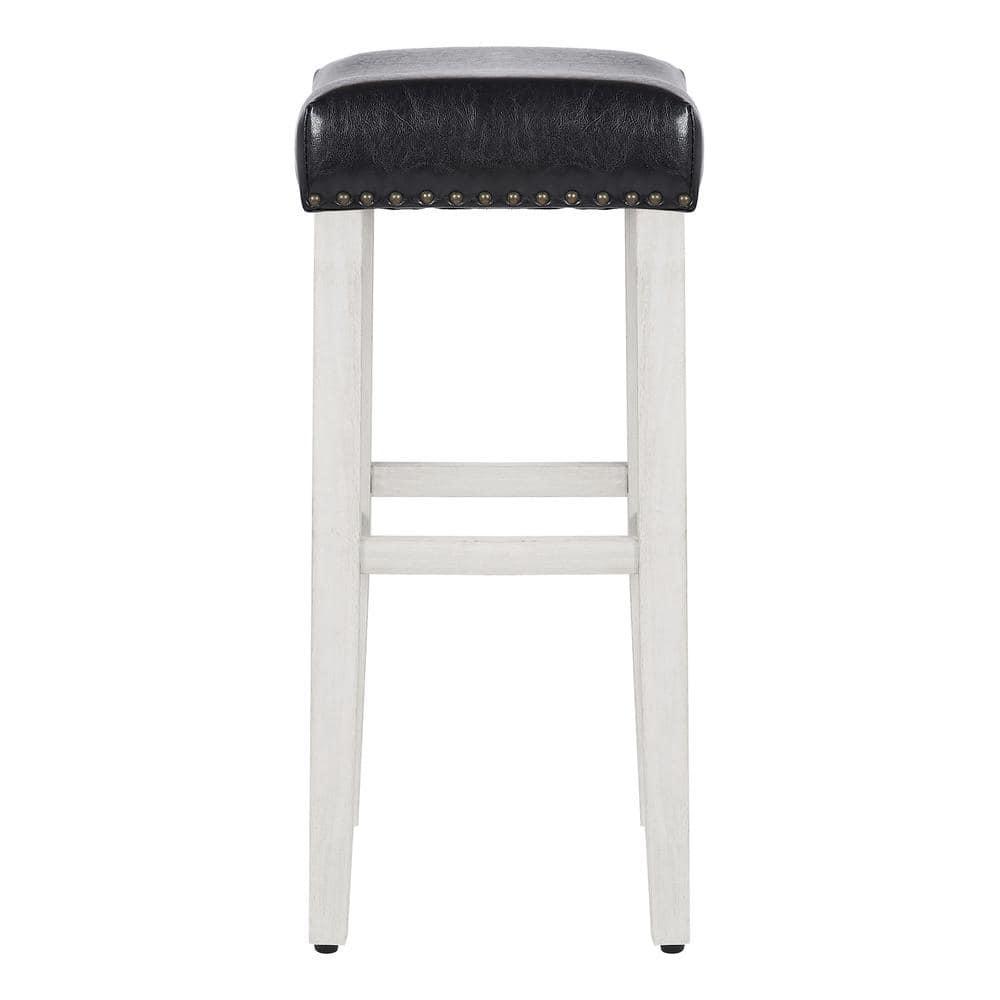 Polytrends Jameson Upholstered Polyester 29" Bar Stool with White Legs - (Set of 2) Antique White/Black