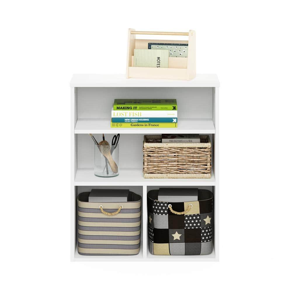 Furinno 3-Tier Open Bookcase Multipurpose Display Rack 3-Cube Storage Bookshelf Cabinet with Adjustable Shelves,White