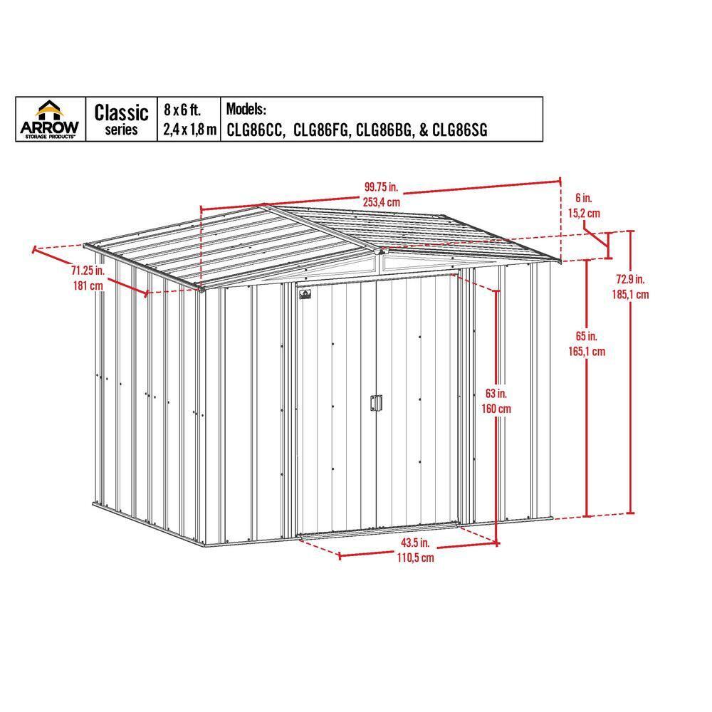 Arrow 8 ft. W x 6 ft. D Galvanized Steel Storage Shed