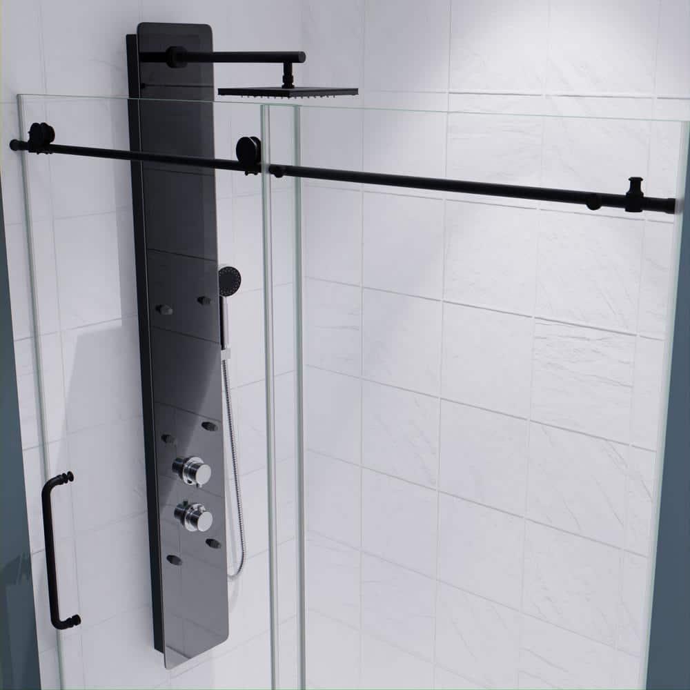Leon 56"-60" W x 76" H Single Sliding Frameless Shower Door with Tsunami Guard