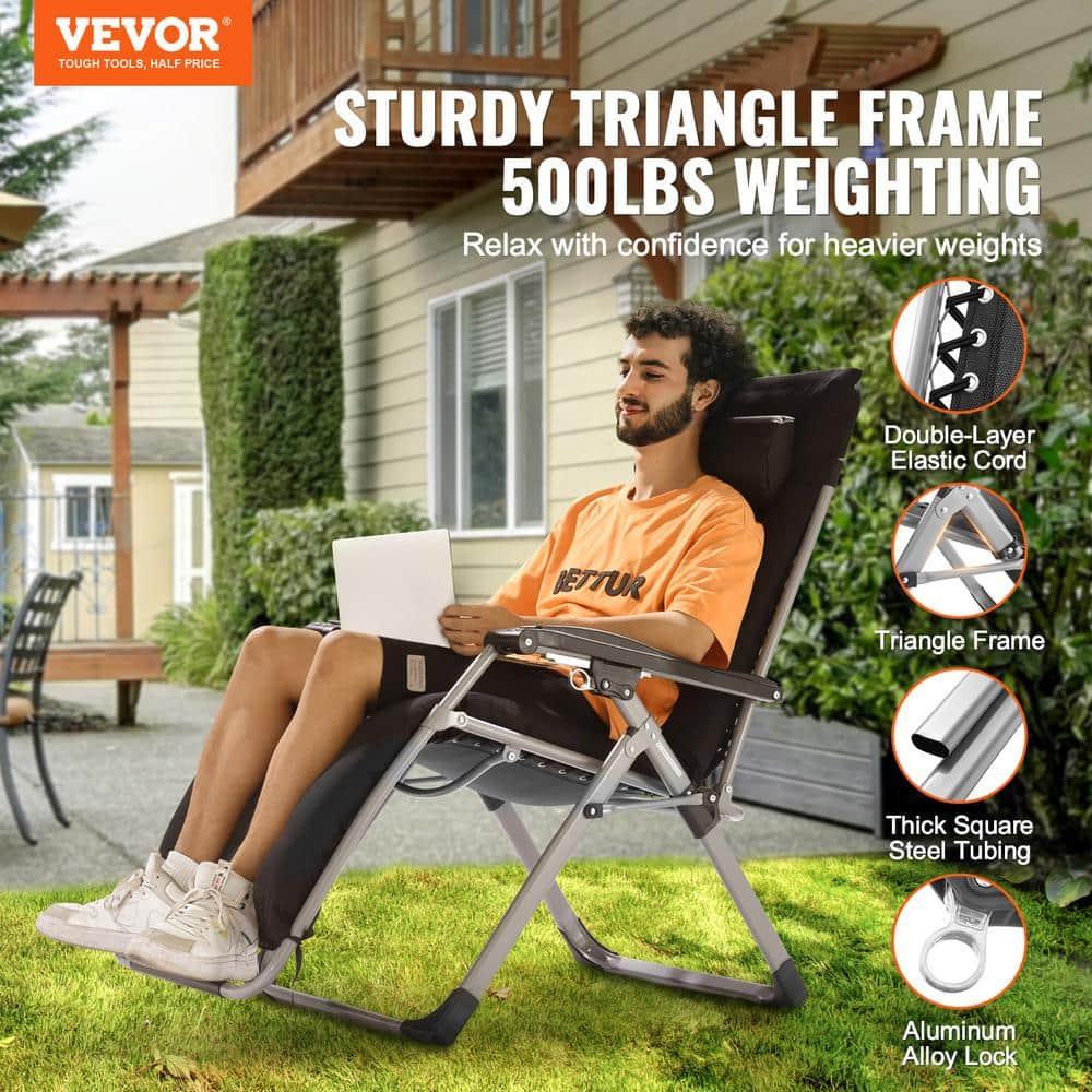 VEVOR 26" Zero Gravity Recliner Lounge Chair - Heavy-Duty Folding Indoor/Outdoor Lounger