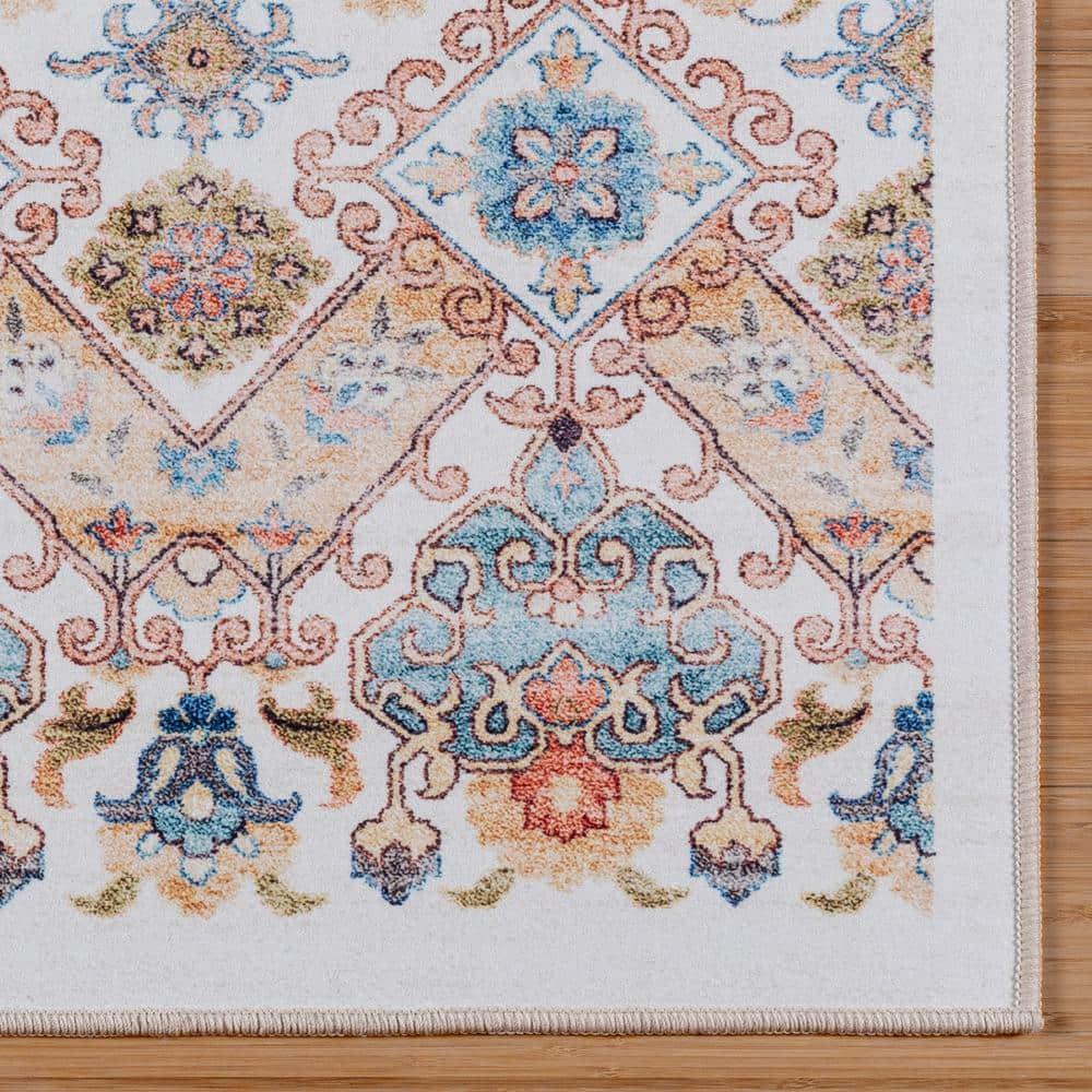 Gertmenian Crystal Print Tanis Ivory Tan Polyester Washable Moroccan Bohemian Area Rug
