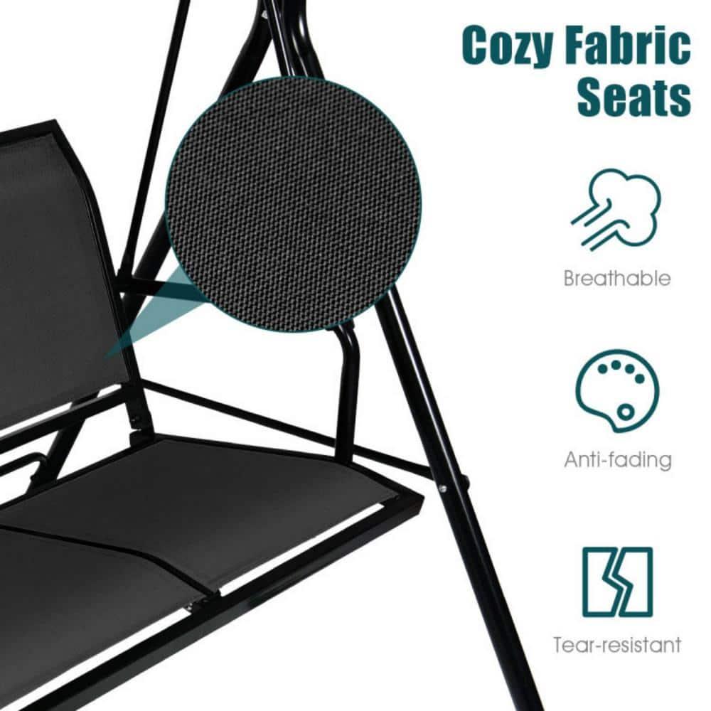 Costway Outdoor Patio Swing Canopy 3 Person Canopy Swing Chair Patio Hammock Black