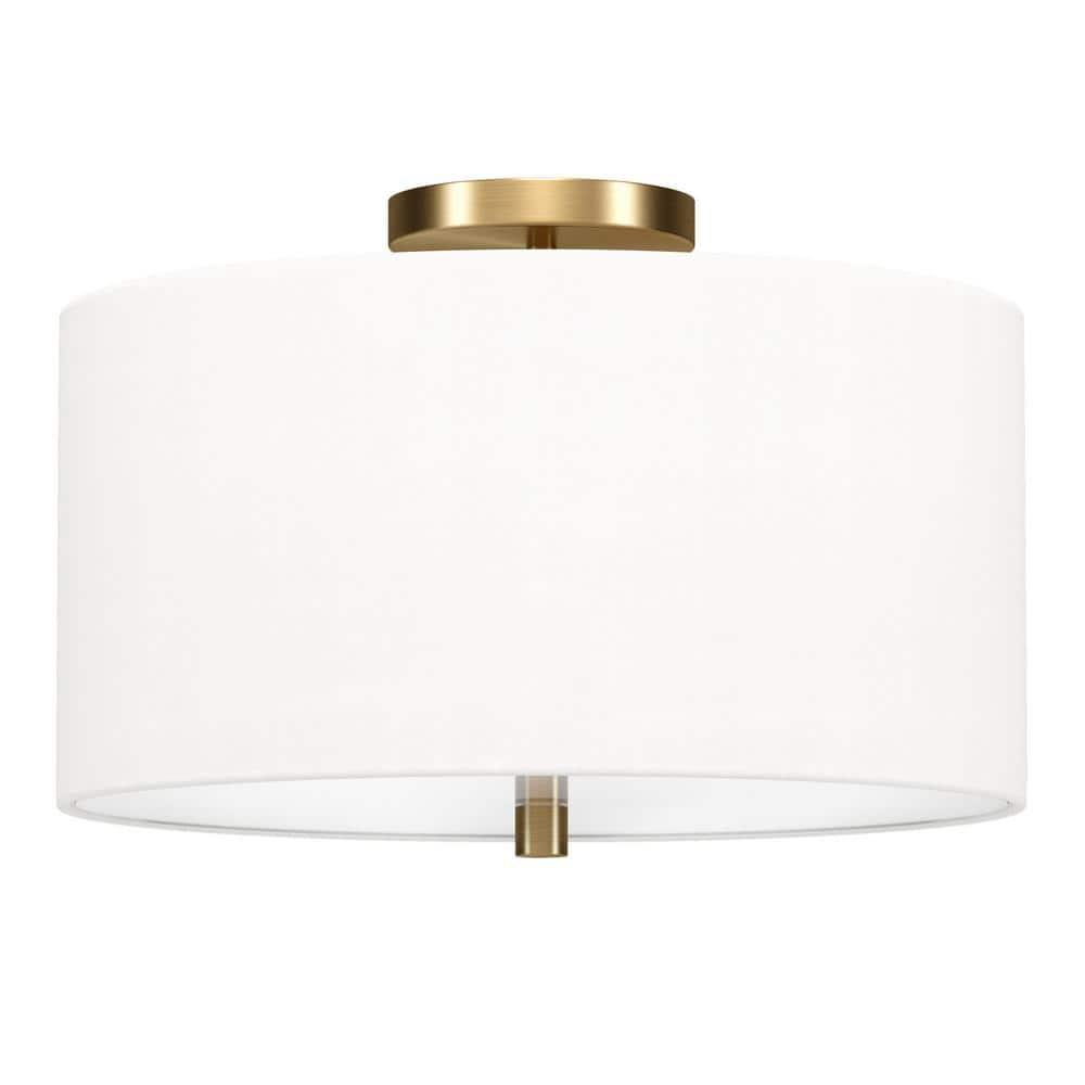 Evelyn&Zoe Ellis 16" Flush Mount with Fabric Shade in Brass/White