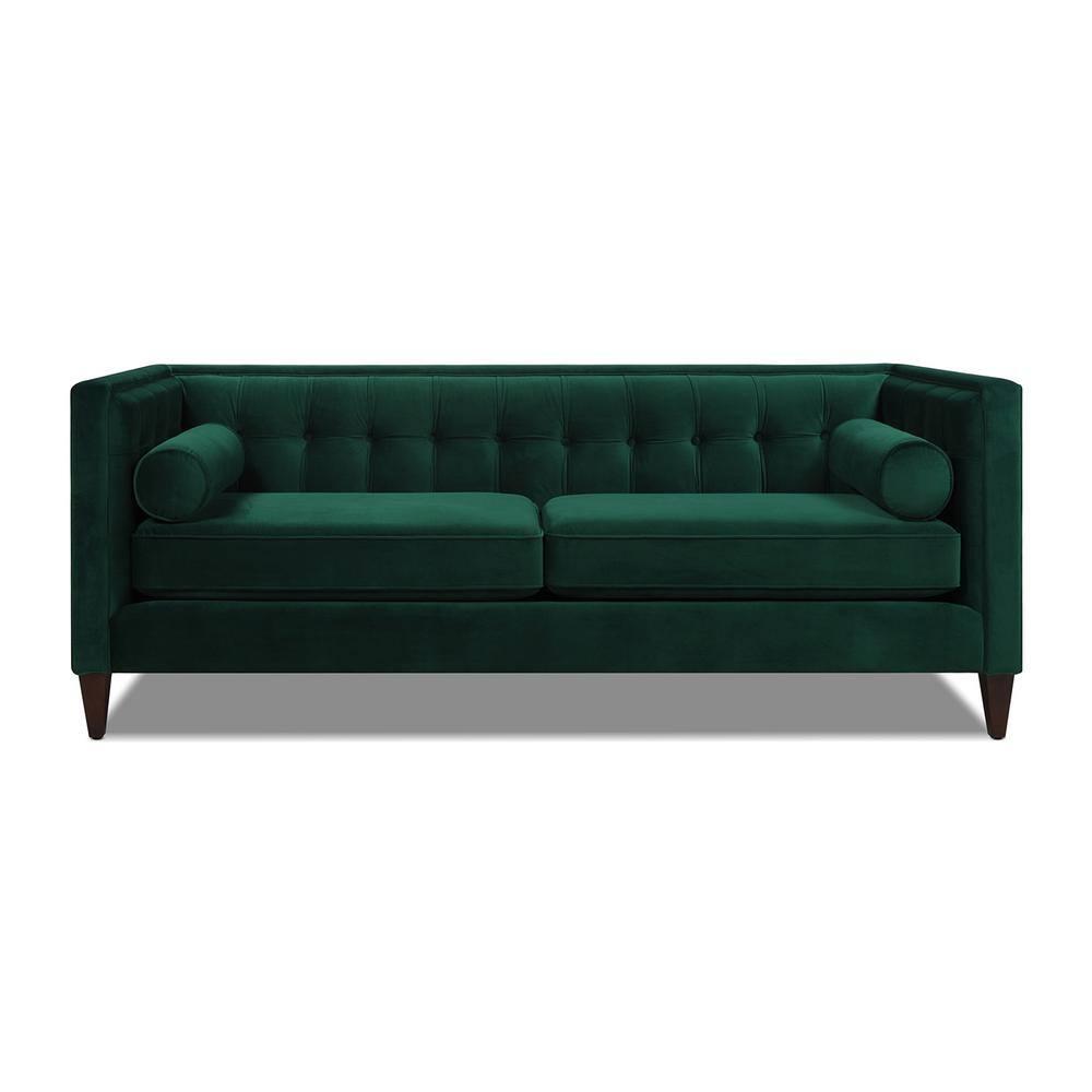 Jack 84" Velvet Tufted Tuxedo Sofa Double Cushion in Evergreen