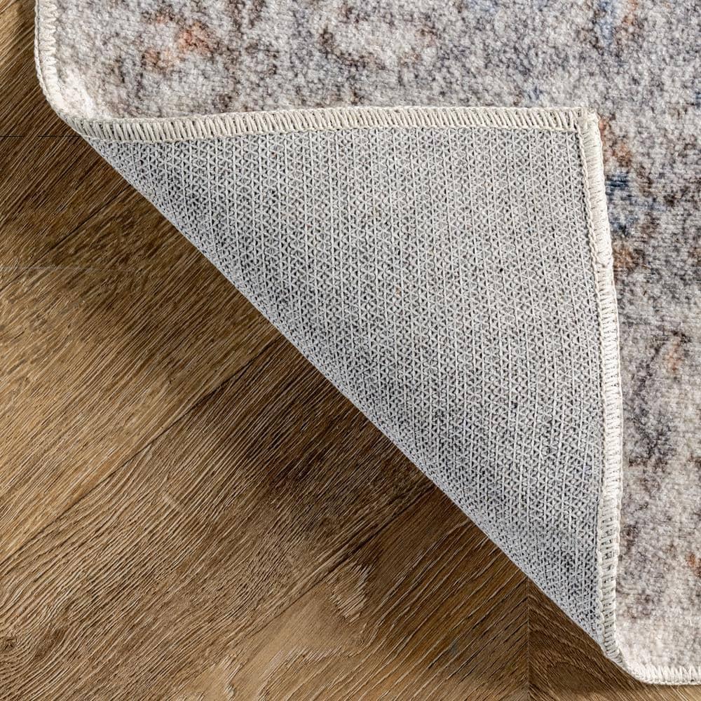 Nuloom 8x10 Machine Washable Rain Haven Vintage Medallion Indoor Area Rug, Light Grey Non-Slip Backing, Stain Resistant,  BedroomLiving Room, Kitchen