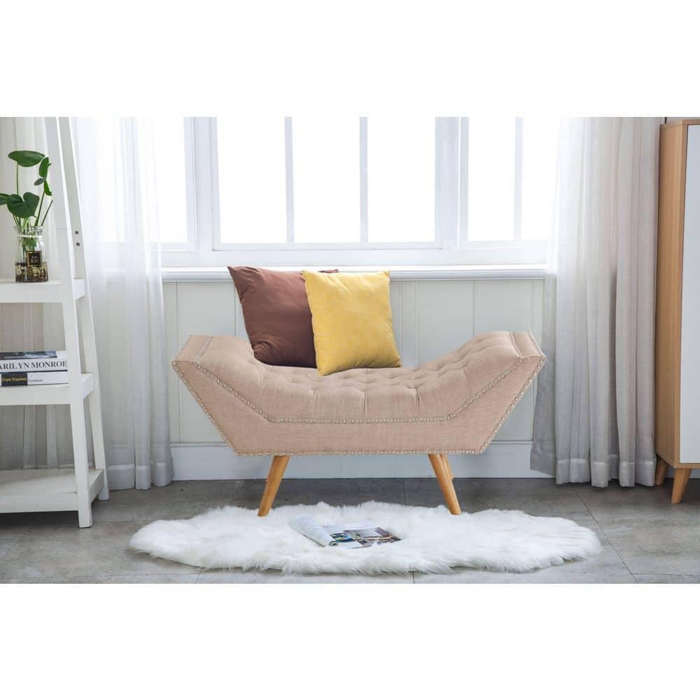 Jaime Button Tufted Bench Beige - Boraam: Upholstered Ottoman, Nailhead Trim, Wood Frame, 250lb Capacity