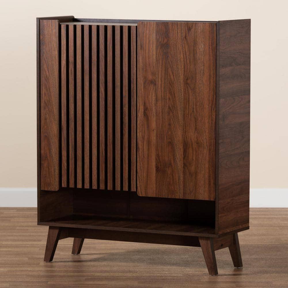 Baxton Studio Paricia Mid-Century Modern Walnut Brown Finished Wood Shoe Cabinet
