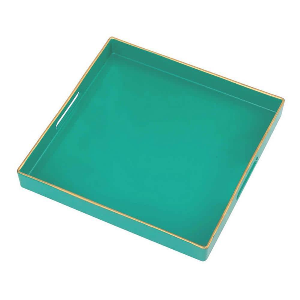 Green Benzara BM145601 Mimosa Square Tray With Cutout Handles