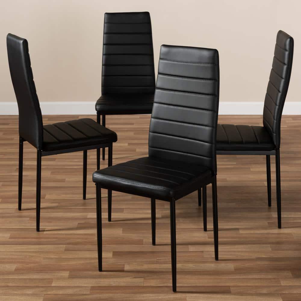 Set of 4 Armand Modern and Contemporary Faux Leather Upholstered Dining Chairs Black - Baxton Studio