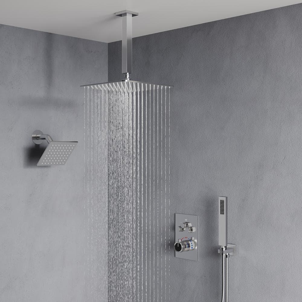 Thermostatic Shower Faucet 12" High-Pressure Dual Showerheads with Rough-In Valve