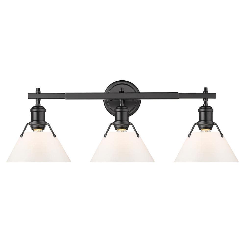 Golden Lighting Orwell 3-Light Vanity Light in Matte Black with Opal Glass