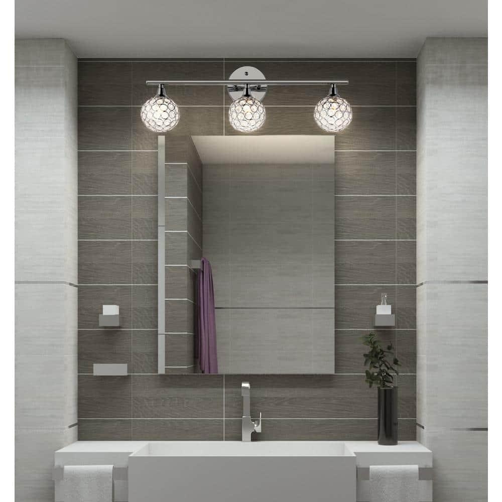 JONATHAN Y Maeve 23" 3-Light Iron/Glass Contemporary Glam LED Vanity Light, Chrome