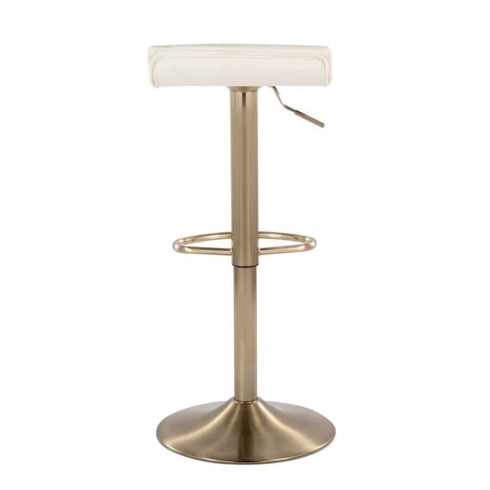 Ale Contemporary Glam Adjustable Height Barstool With Swivel In Gold Brushed Metal And Cream Velvet With Oval Footrest -