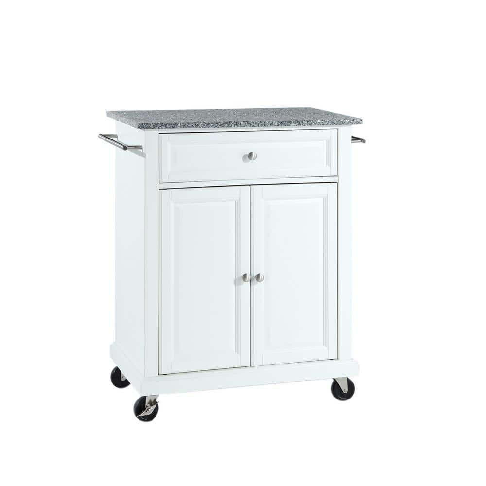 Crosley Solid Granite Top Portable Kitchen Cart/Island White: Hardwood Frame, Adjustable Shelves, Universal Storage