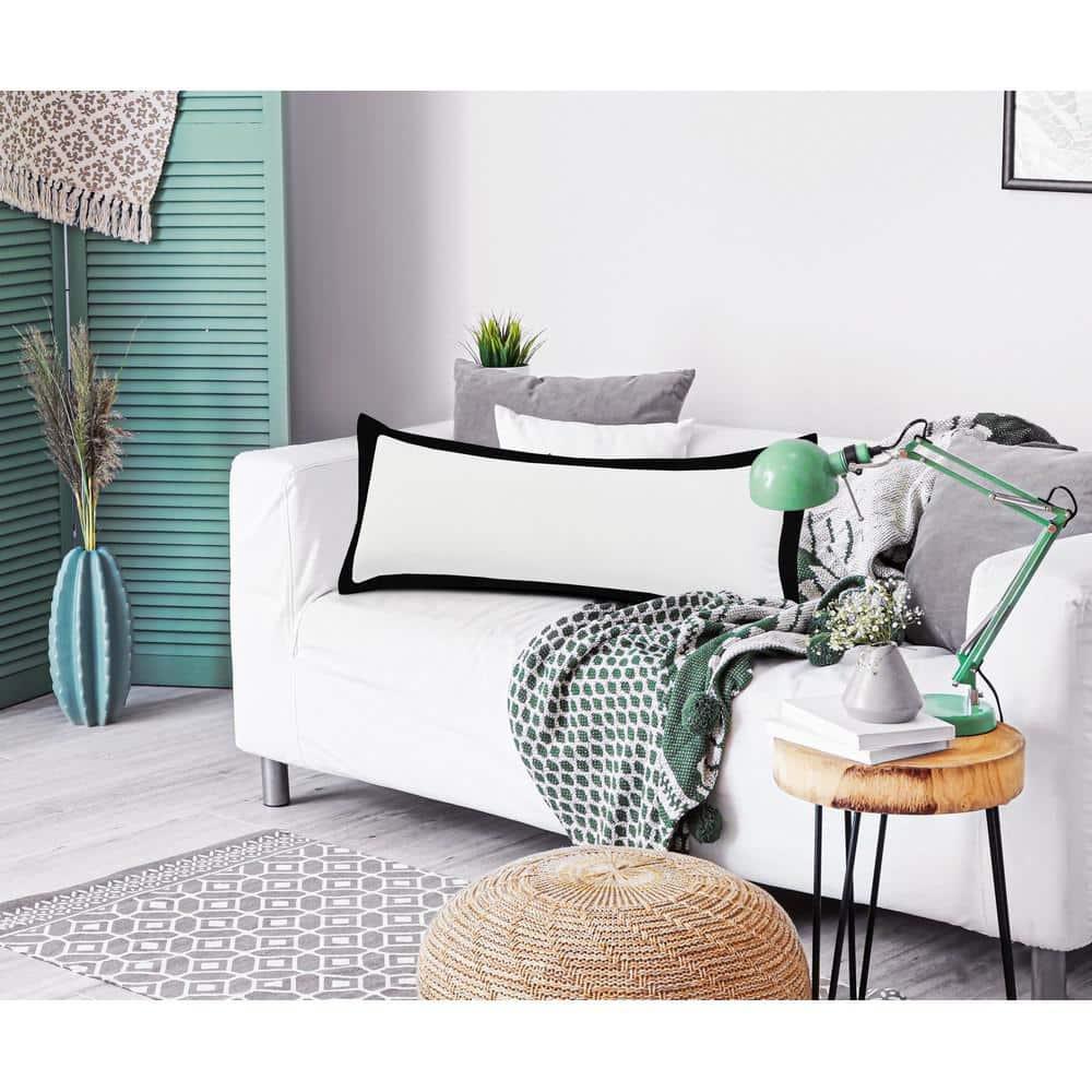 Empire White /Black Border Soft Poly-Fill 14 in. x 36 in. Indoor Throw Pillow