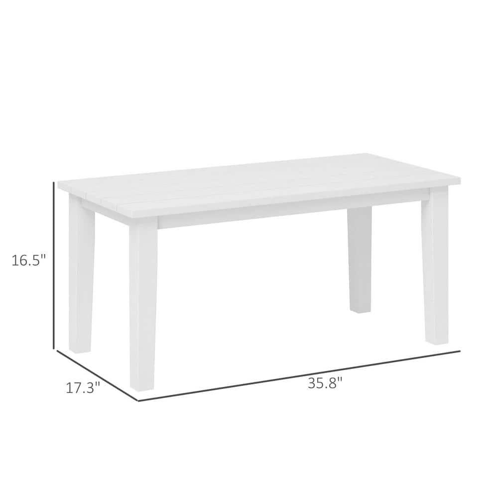 Outsunny HDPE Outdoor Coffee Table, Rectangle All-Weather Patio Coffee Table, Slatted Outdoor Patio Table for Garden, Balcony, Backyard, White
