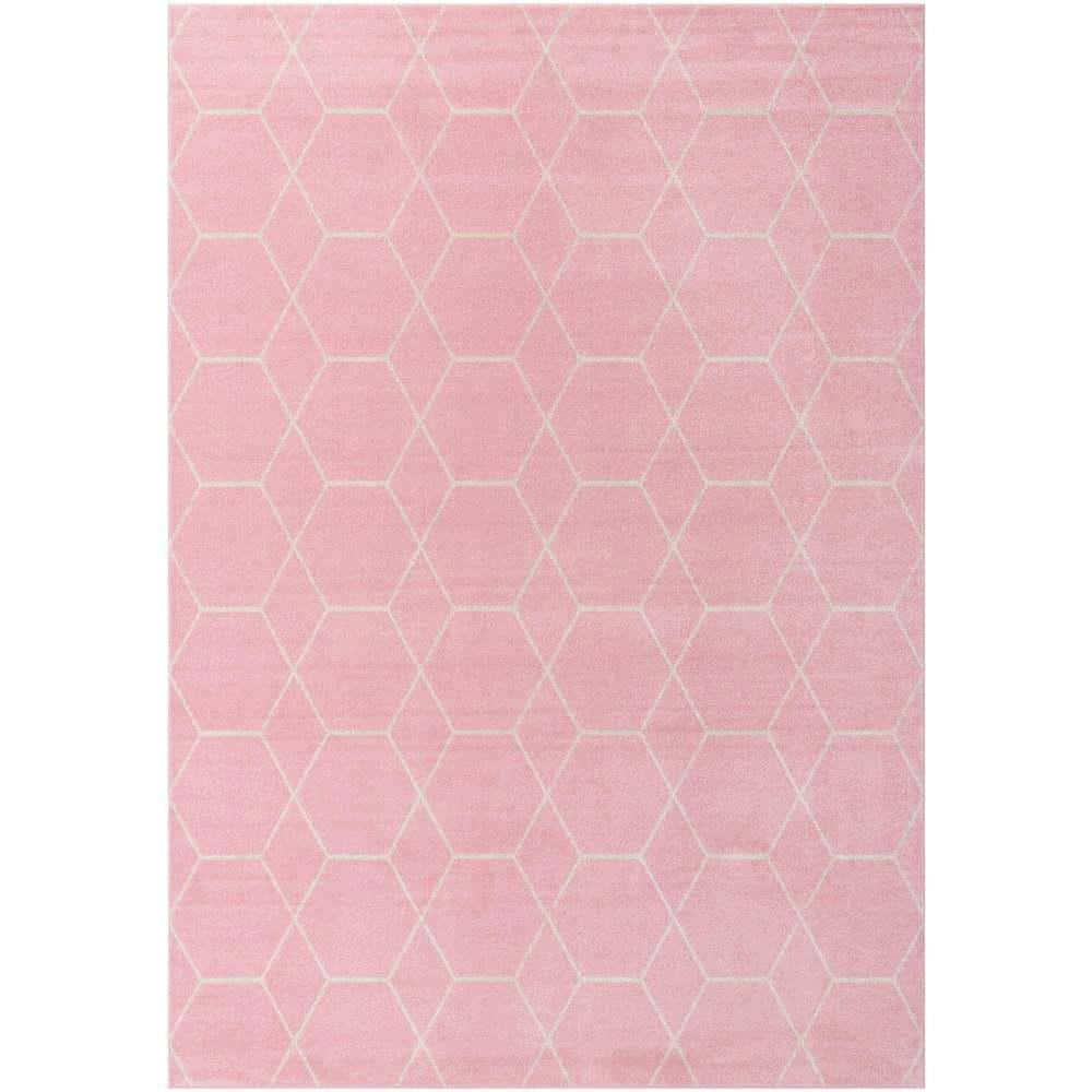 Unique Loom 10' 0 x 14' 0 Trellis Frieze Geometric Light Pink Area Rug