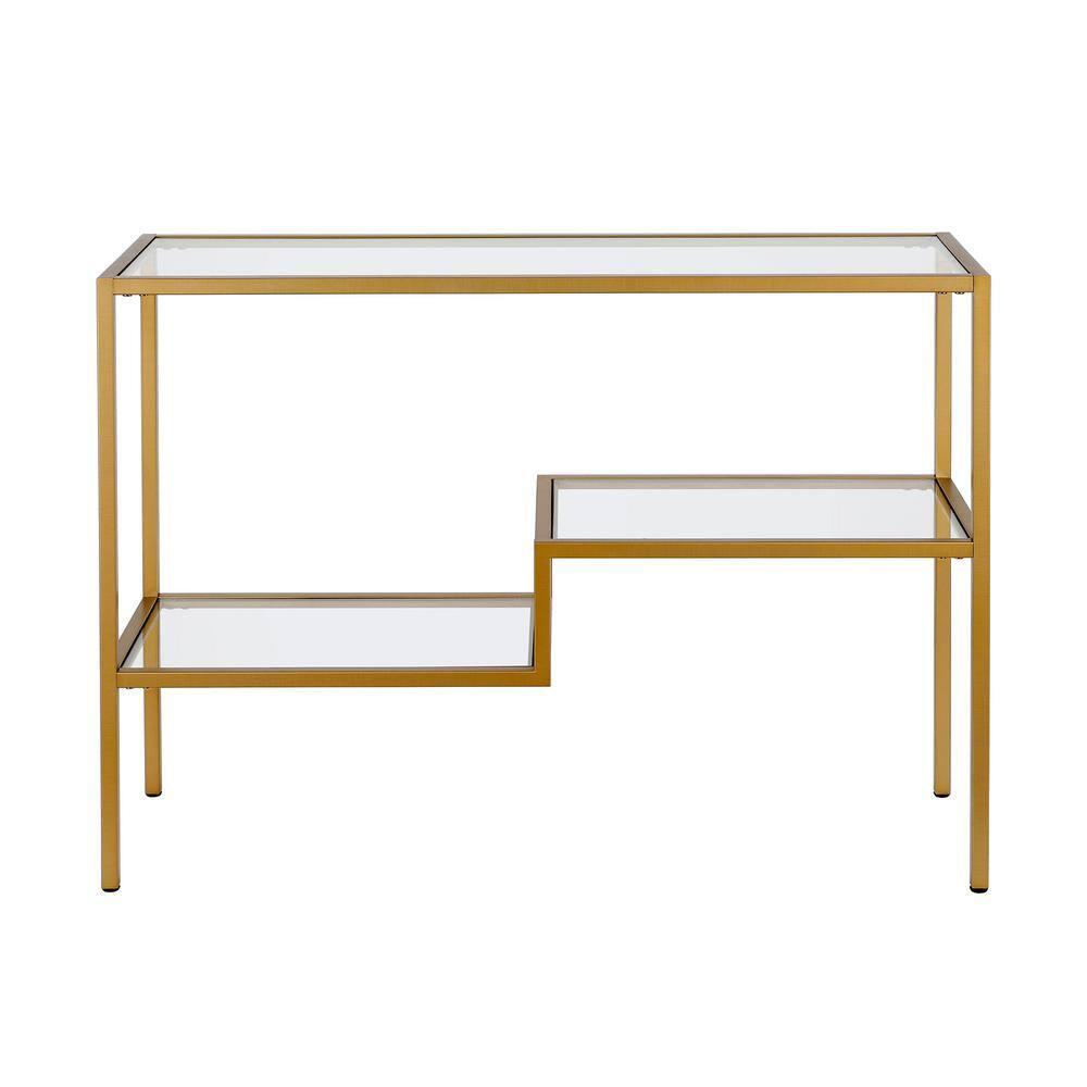 Brass and Glass Console Table with Storage Shelves