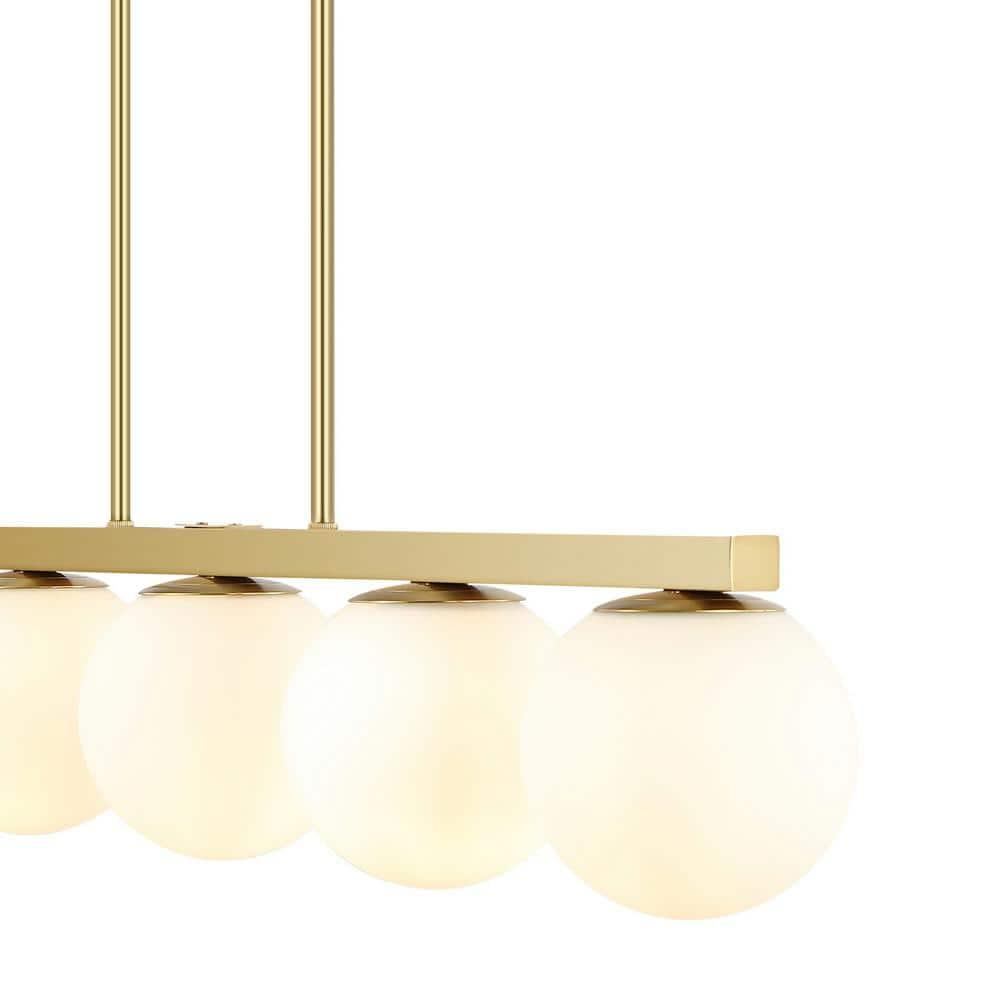 JONATHAN Y Luca Parisian 45.5" 5-Light Modern Glam Iron Globe Linear LED Pendant, Brass Gold/White